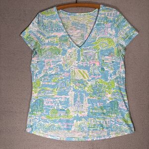 Lilly Pulitzer Top Women’s Size XL Etta Knit V Neck In Lilly Loves Philly Resort